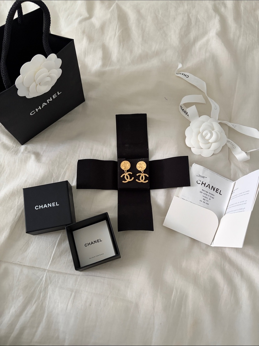 Authentic CHANEL Gold-Tone Medallion CC Drop Earrings